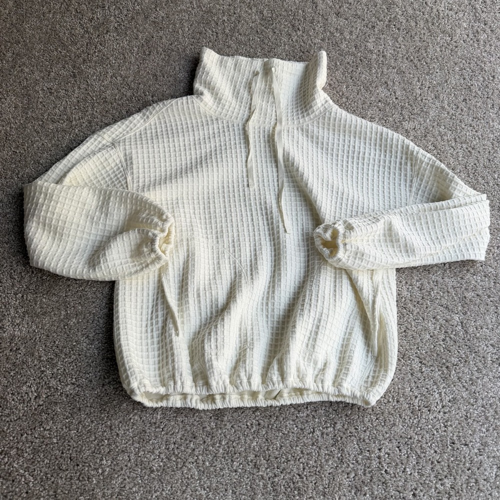 Max Studio Sweater Womens S White Waffle Knit High Neck Long Sleeve Pullover Top